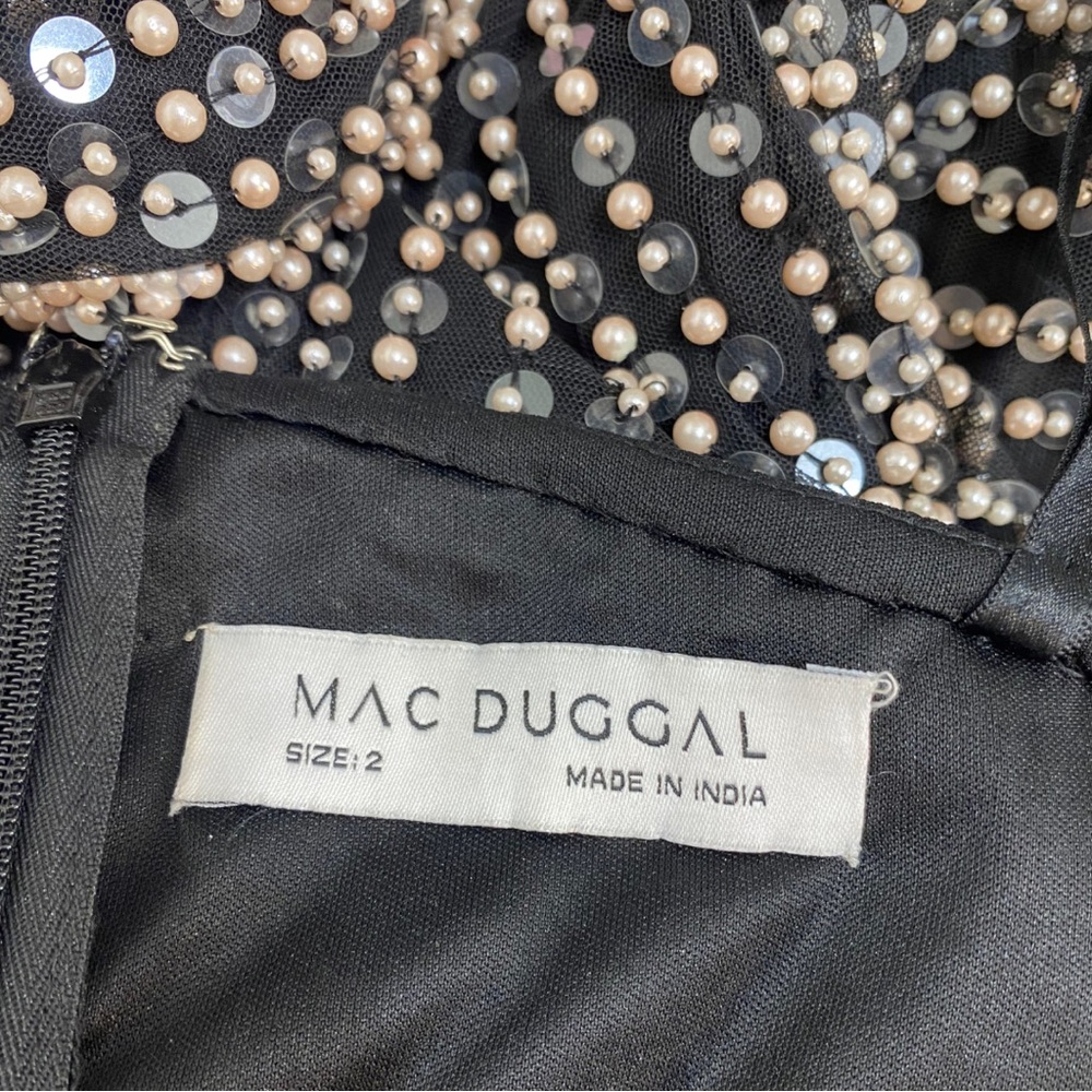 NWT Mac Duggal Black Pearl Sequin One Shoulder Bow High Slit Maxi Dress Size 2 - Picture 8 of 11